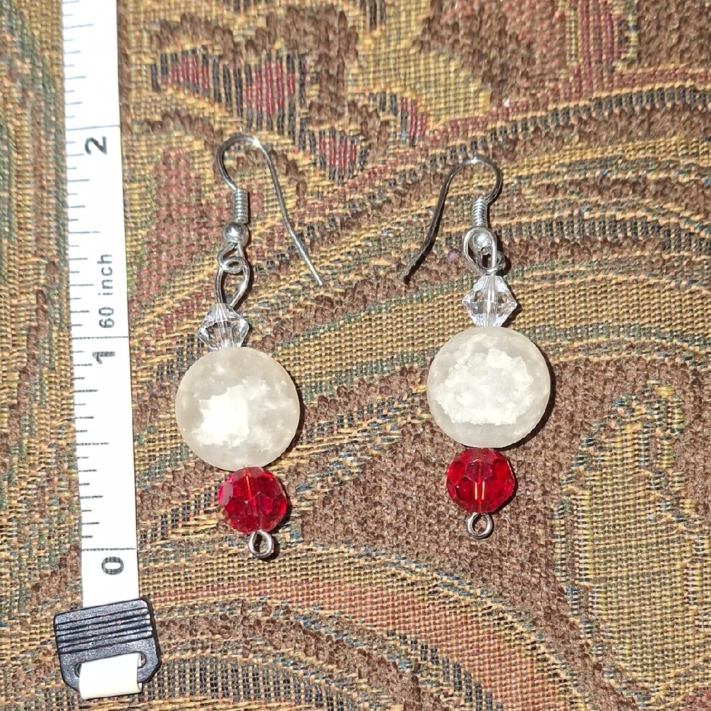 Elegant Red and White Beaded Earrings